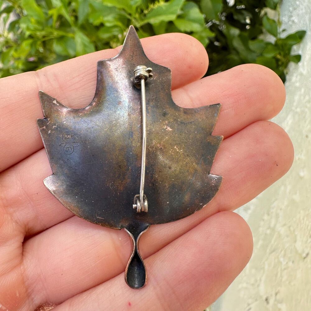 Vintage Jewelry Stuart Nye Copper Sterling Maple Leaf Brooch Pin - Picture 7 of 10